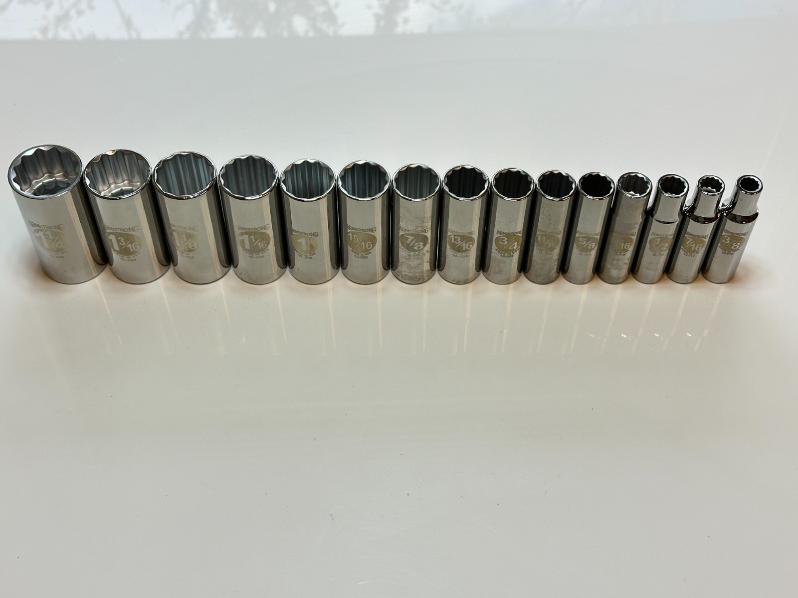 NOS Armstrong Tools USA 15-575 15pc 1/2” Drive 3/8-1-1/4” Deep Socket, 12 Point