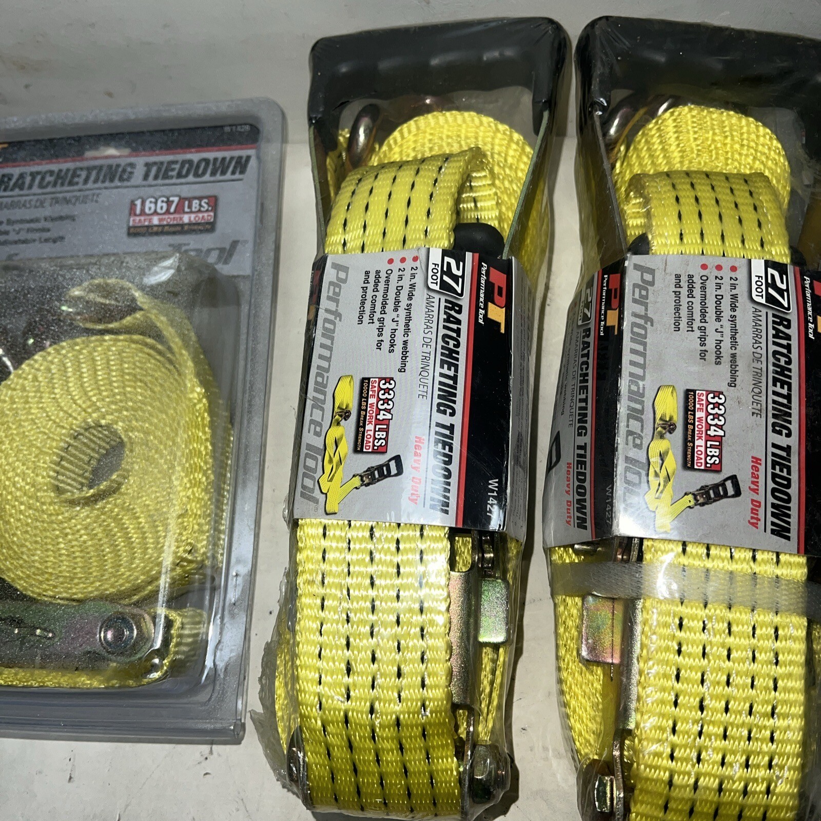 2 W1427 PT /2″ x 27′ Ratchet Straps And 2 W1426 1 1/2 X 15’ Straps