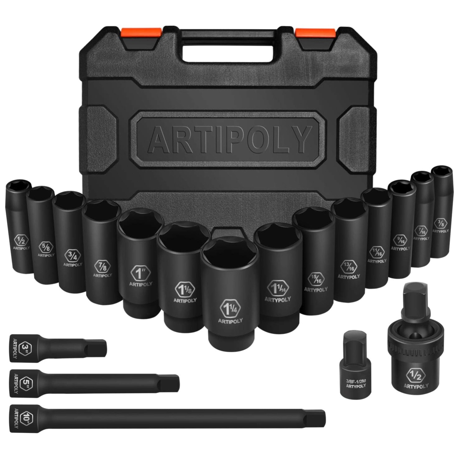 Professional 6-Point SAE Deep Impact Socket Set