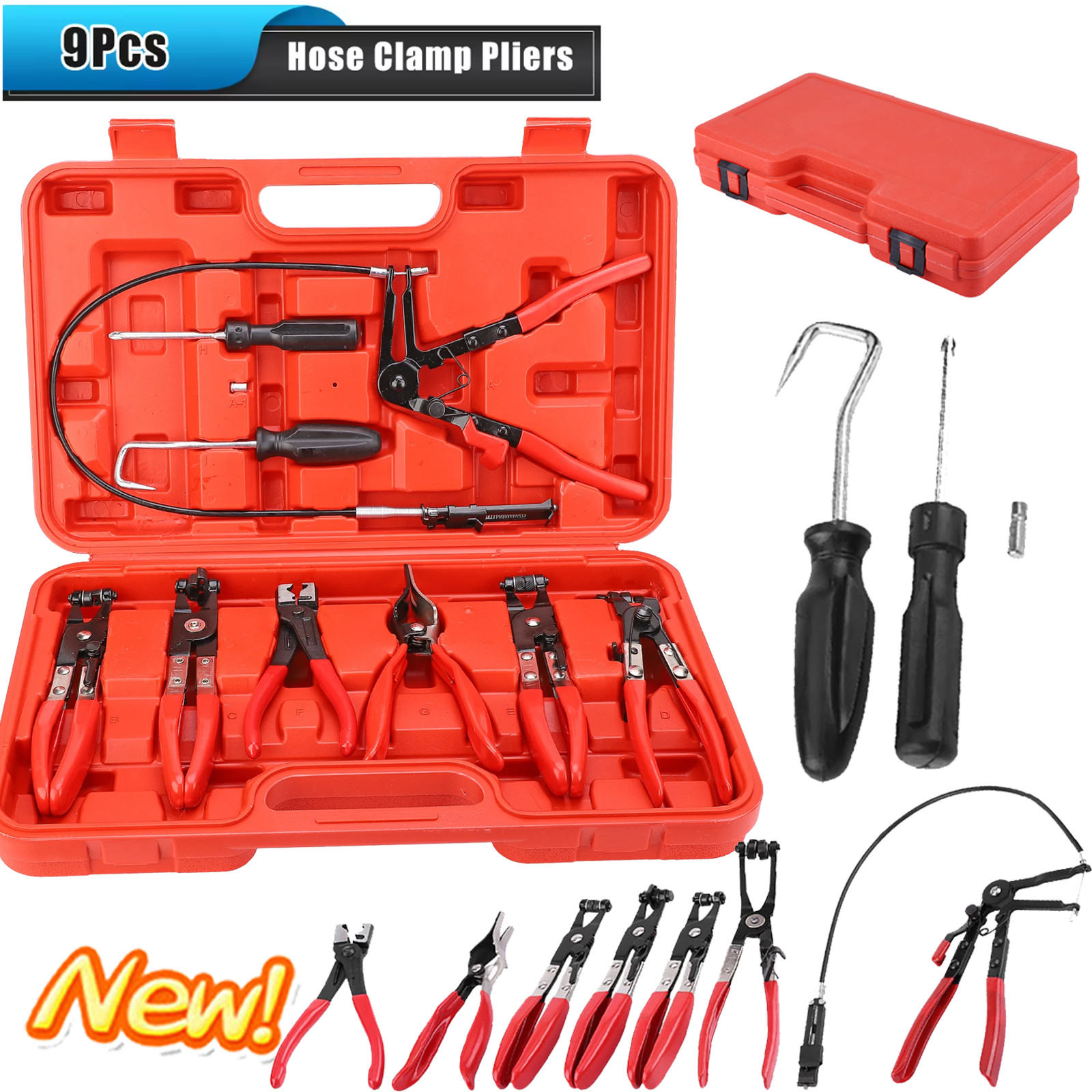 10Pc Hose Clamp Clip Remover Pliers Wire Long Reach Kit Fuel Oil Water Hose Tool