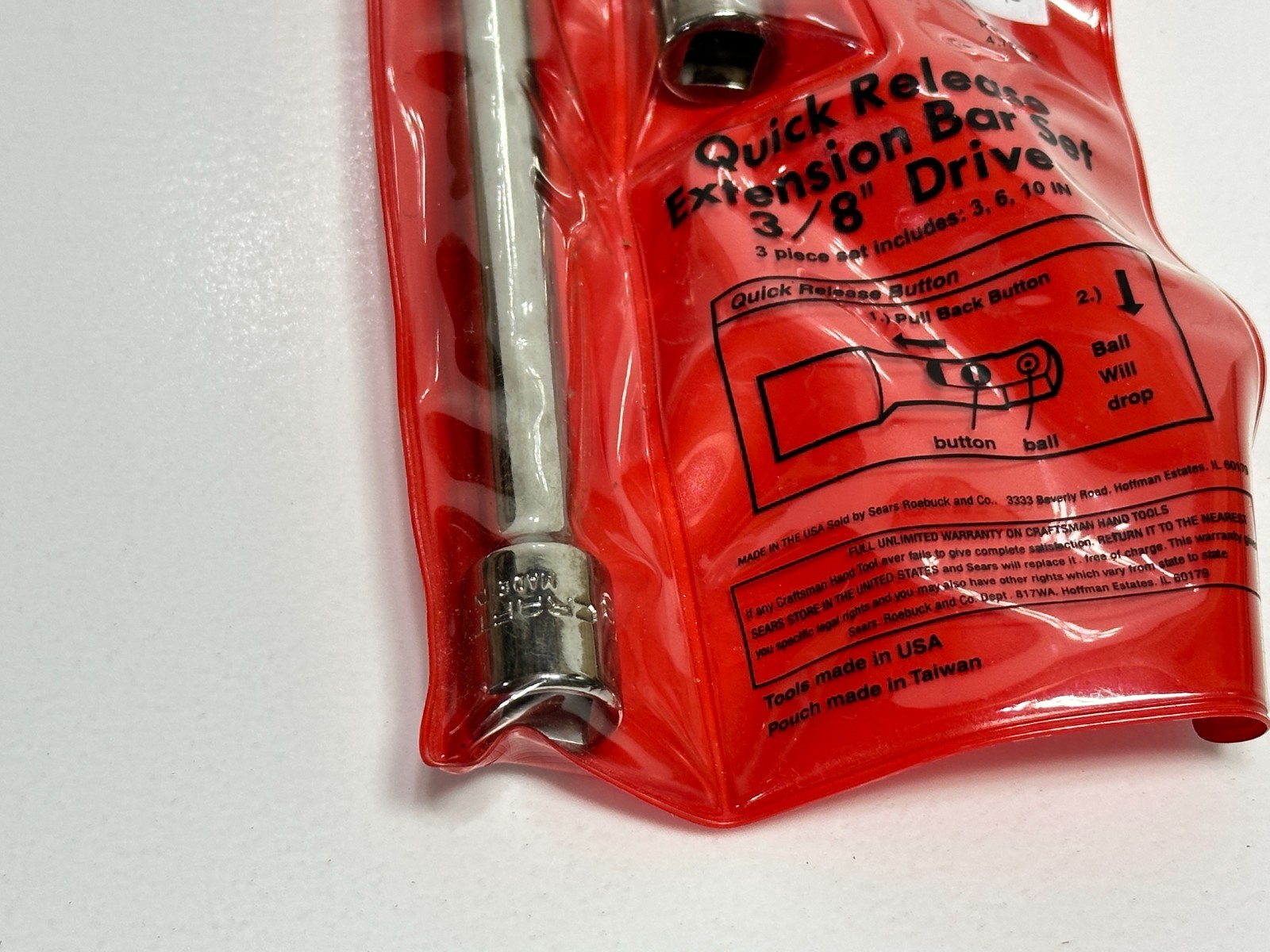 Craftsman USA NOS 43355 3pc 3/6/10” 3/8″ Dr. Quick Release Extension Bar Set