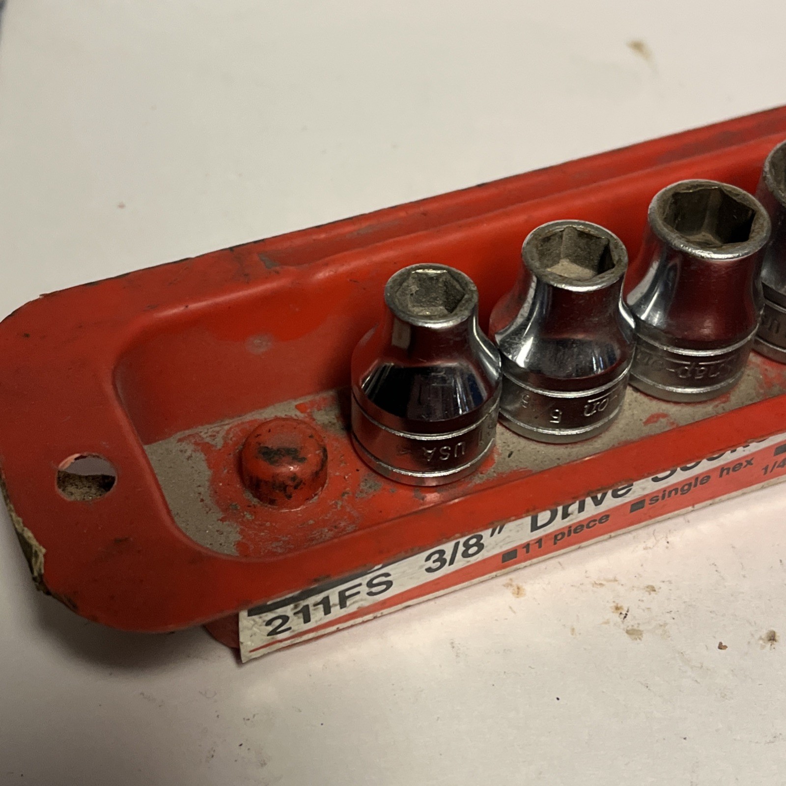 Snap-on FS081-FS281 1/4″-7/8″ 3/8″ Dr. 6 Pt 11 Piece SAE Shallow Socket Set Tray