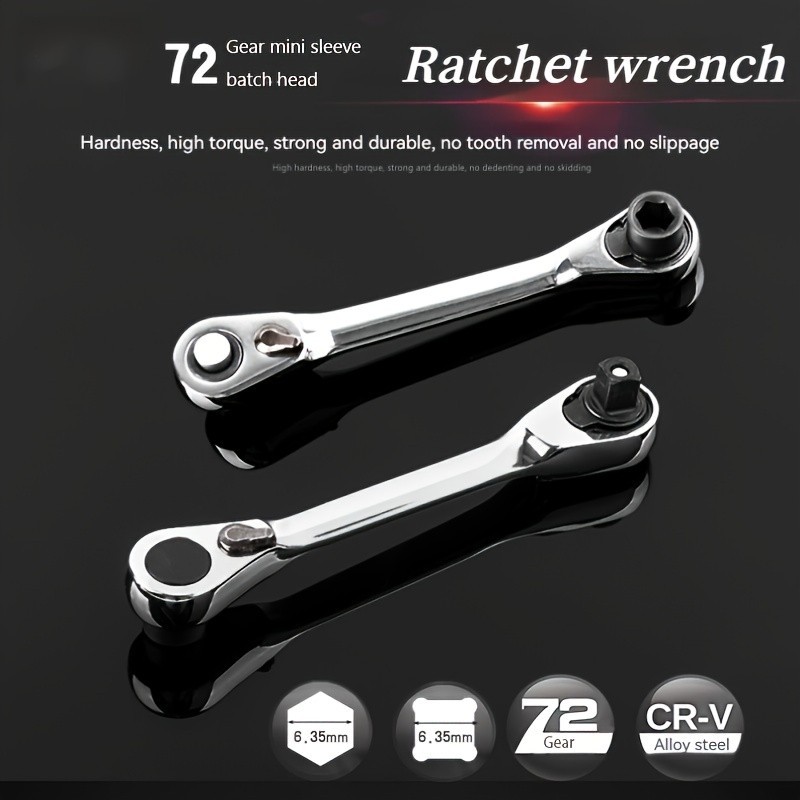 72-Tooth Dual Head Mini Ratchet – 2-in-1 Quick Release Right Angle Wrench 1/4″ D