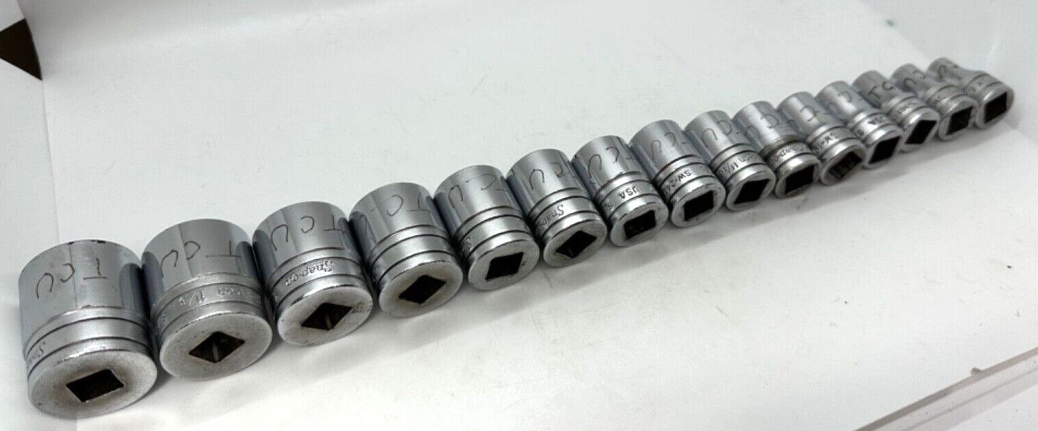 Snap On Tools USA 1/2″ Shallow SAE 3/8″- 1-1/8″ Socket Set Lot 12-PT Red Tray