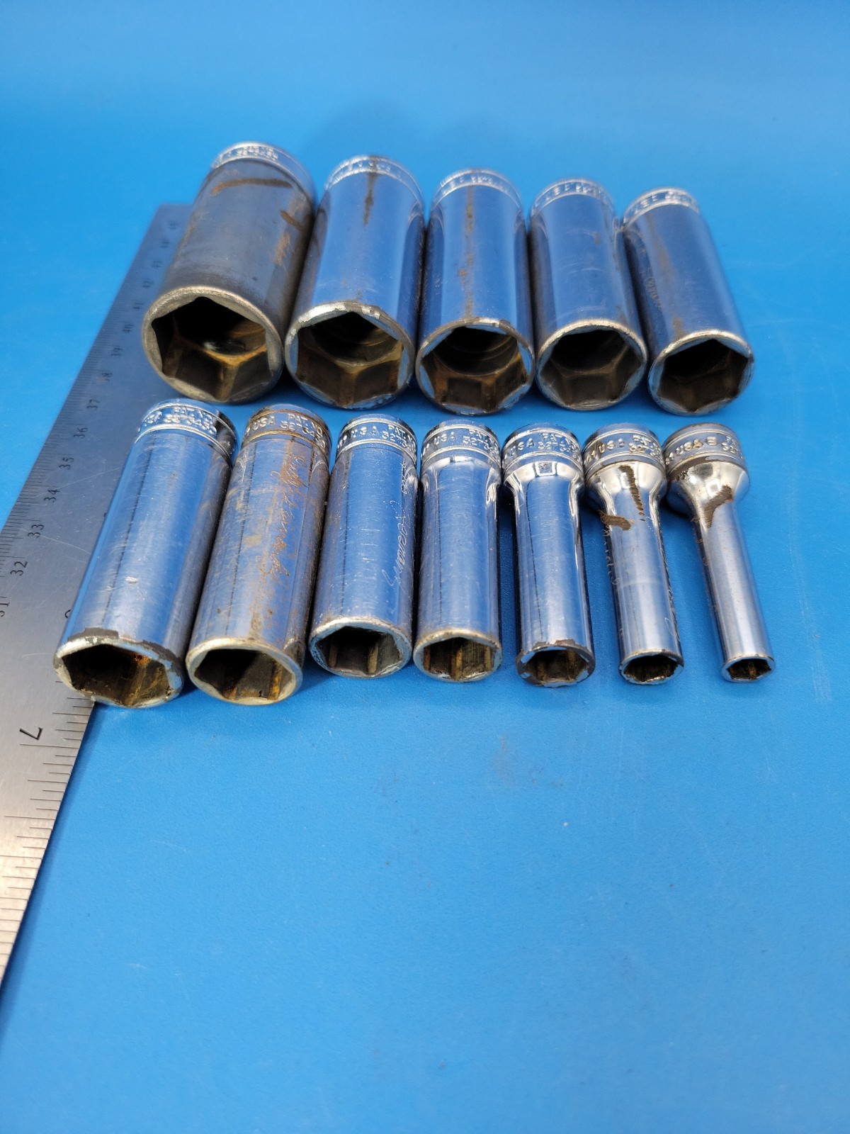 Snap-on Tools Deep Socket Set ⅜” Dr ¼” to 15/16” 6 Pt SFS Ser 12 Pcs USA S-12-10