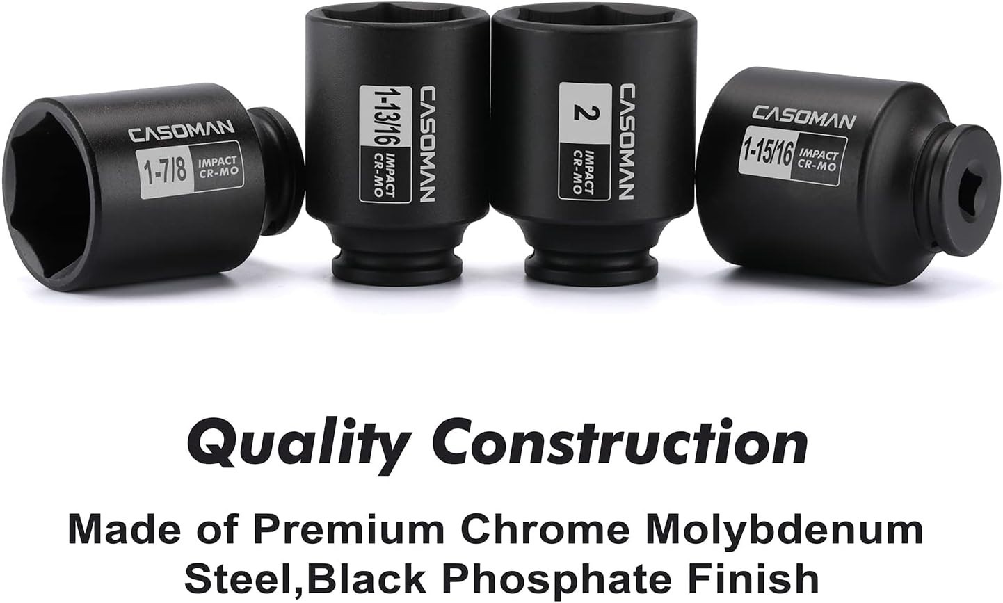Heavy Duty 1/2-Inch Drive Deep Impact Socket Set – 4 Pieces, Corrosion-Resistant