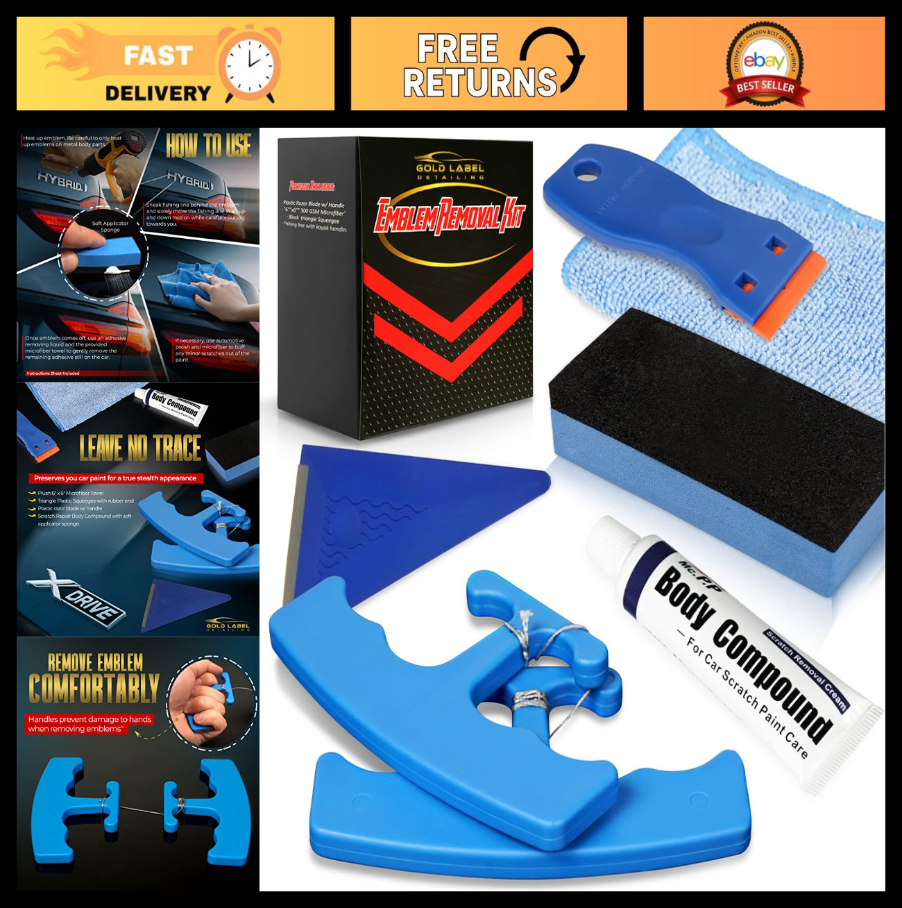 Car Emblem Removal Tool Kit – Logo Remover, Scratch Repair Compound & Sponge
