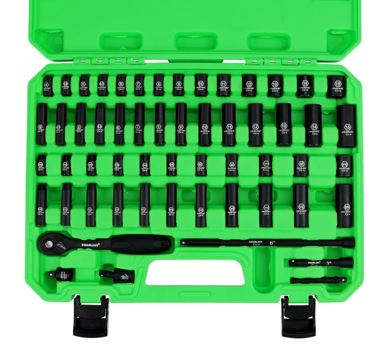 1/4″Inch Drive Impact Socket Set, 56-Pcs Standard SAE and Metric, 6 Point, Cr-V