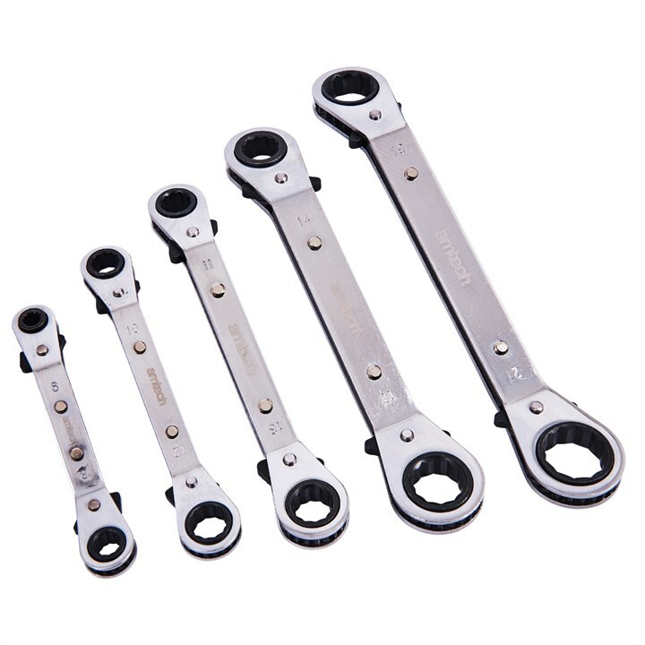 Offset Ratchet Spanner Set / 5 Ratchet Ring Spanners metric 6 – 21mm Amtech