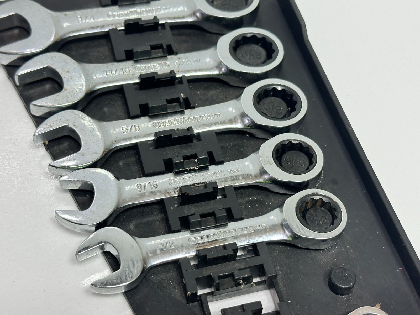 GearWrench Tools 6pc SAE Stubby Chrome Ratcheting Wrench Set (Missing 1), Case