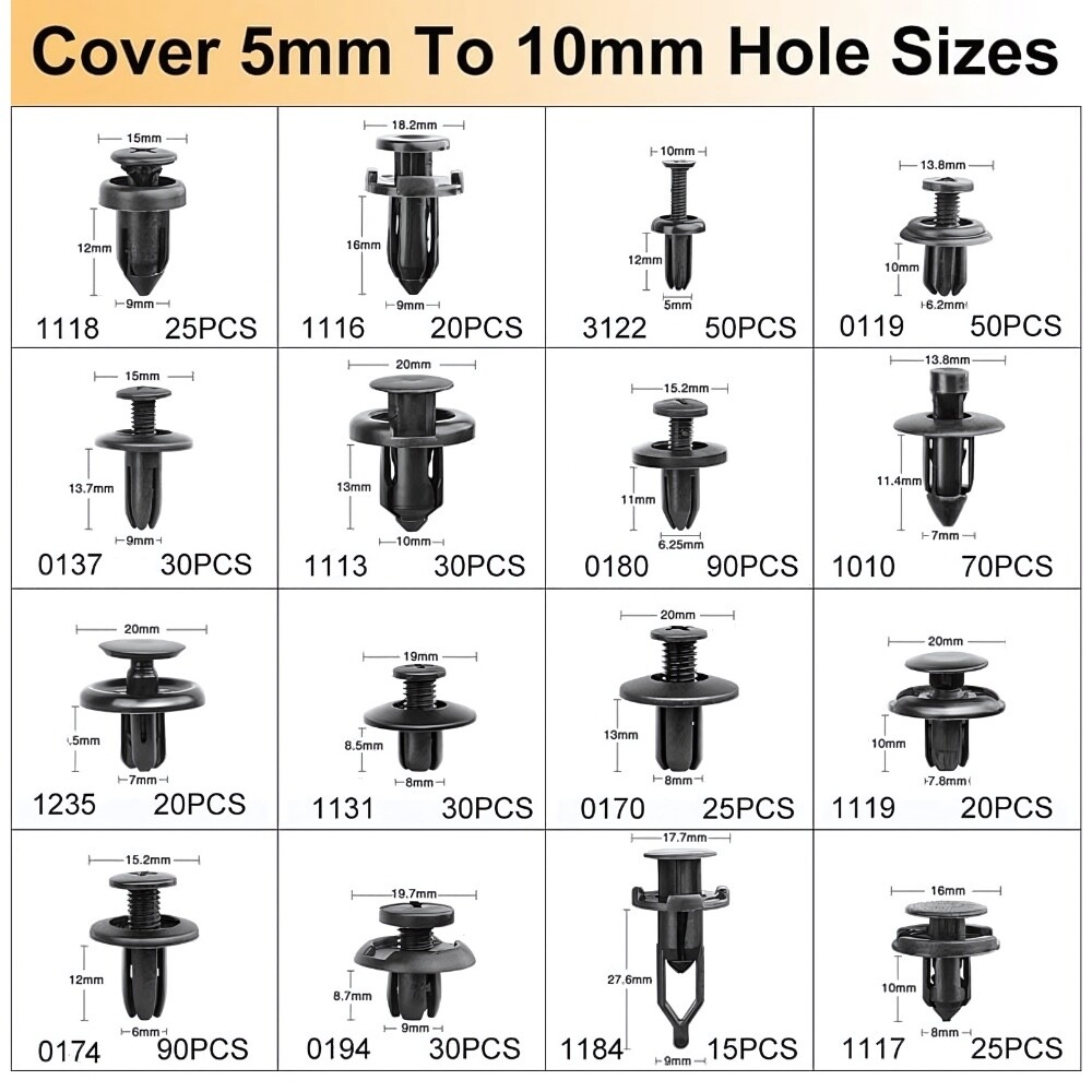 635Pcs Car Push Retainer Clips-16 Most Popular Sizes Nylon Bumper Fender Rivets