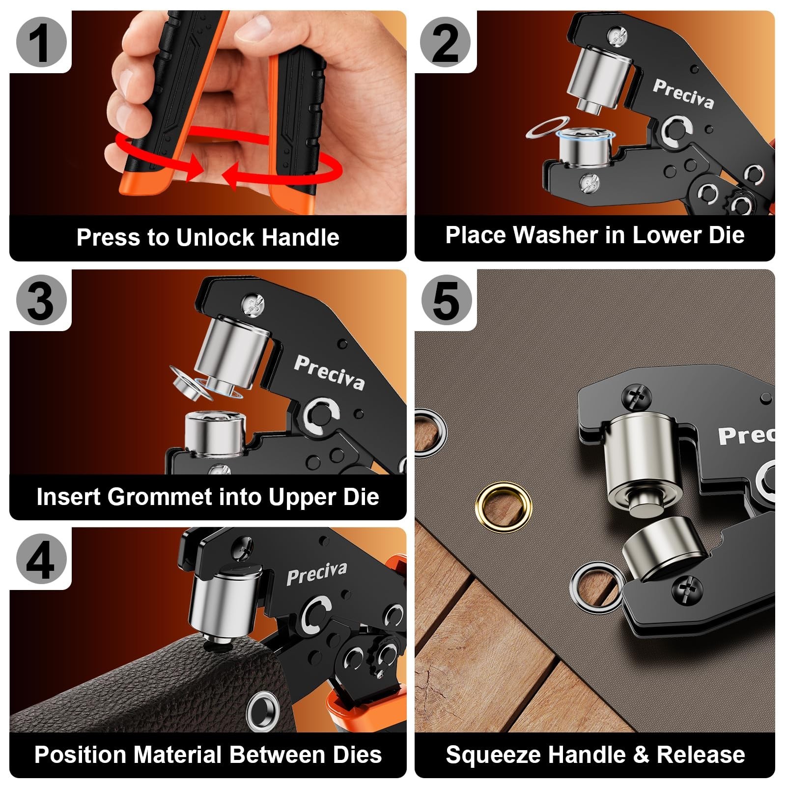 Grommet Tool Kit with 200 Eyelets & Pliers Set for Canvas, Leather, DIY Repairs