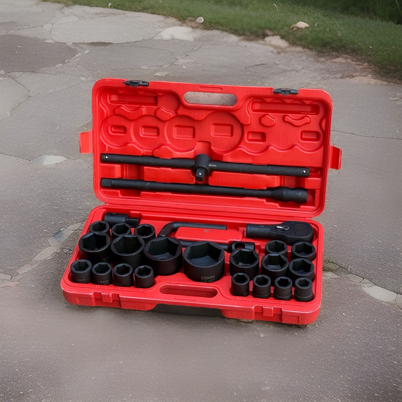 26pcs 3/4″ & 1” Dr. Metric 21mm ~65mm Cr-MO Sockets Ratchet Wrenches Tool Set