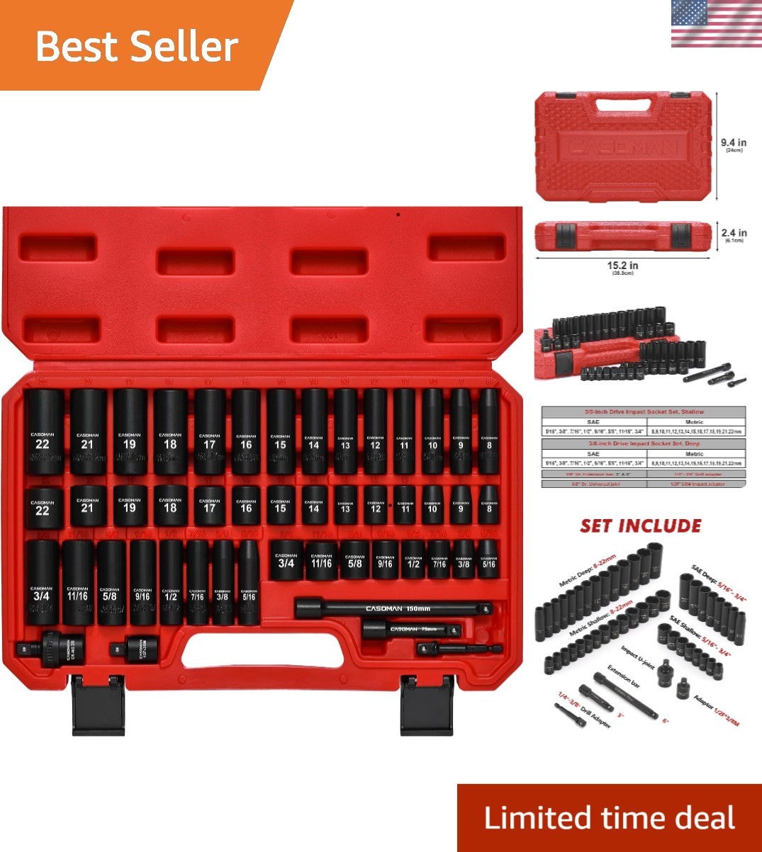 3/8″ Drive Impact Socket Set – 49 Pieces of Chrome Vanadium Excellence
