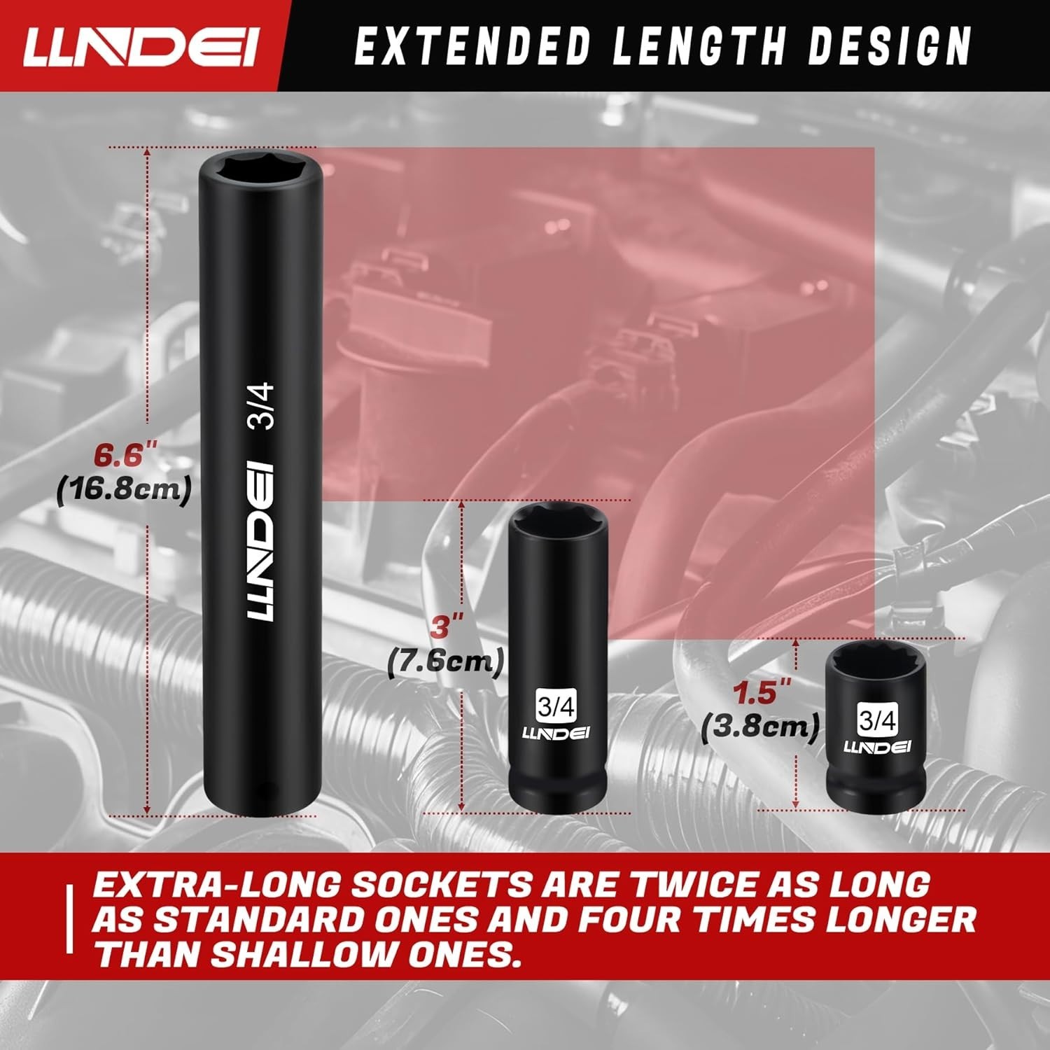 1/2 Inch Drive Extended Length Impact Socket Set 6PCS Extra Deep Socket Set Incl
