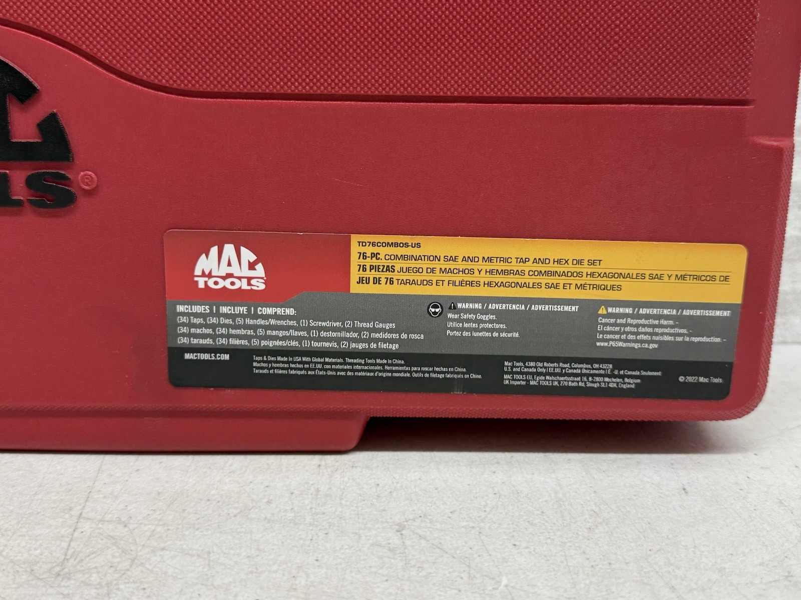 MAC Tools TD76COMBOS-US 76-PC SAE & Metric Tap and Hex Die Set. Retails for $545
