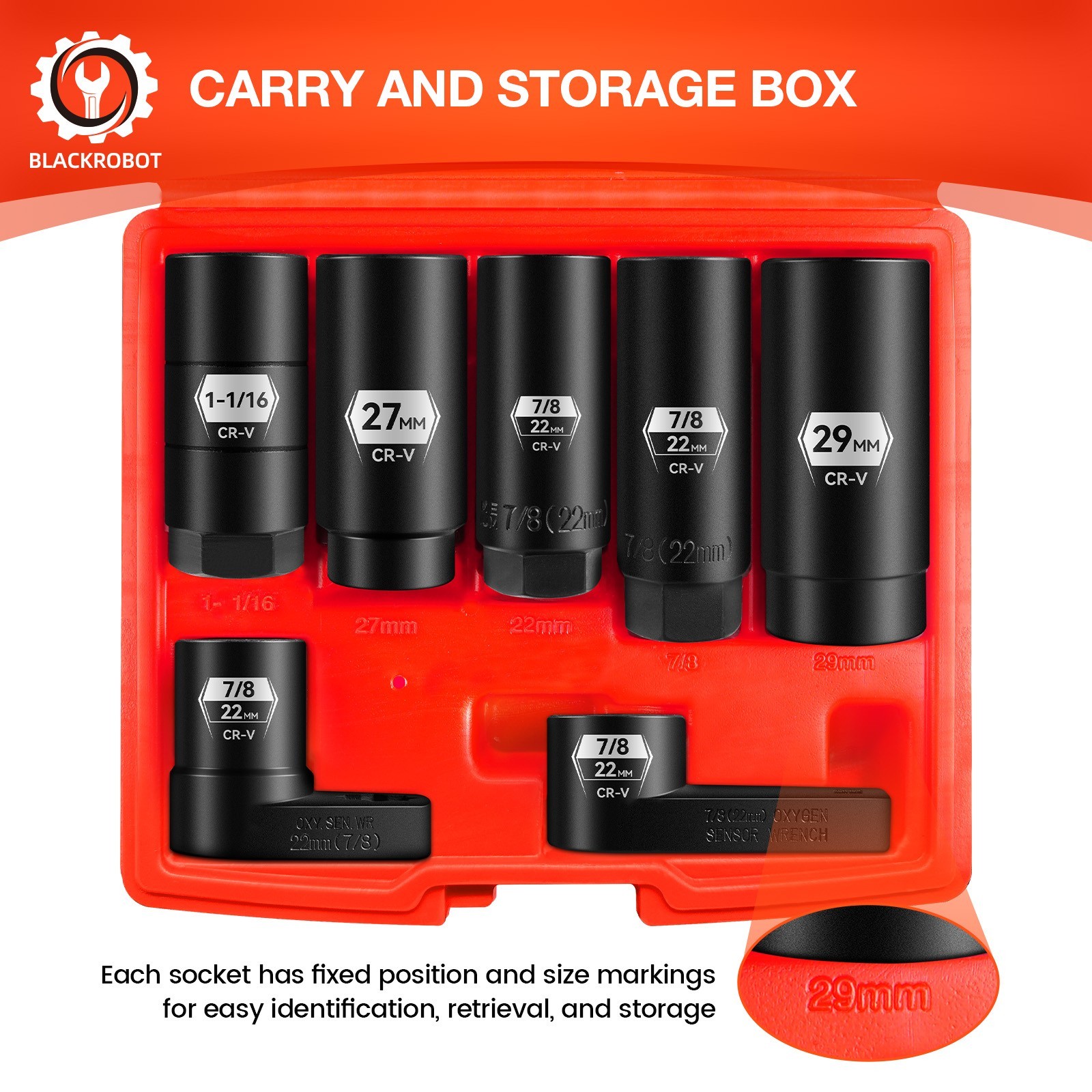 7PCS Oxygen Sensor Socket, 3/8″ & 1/2″ Drive 7/8″ (22mm), 27mm, 29mm Socket Set