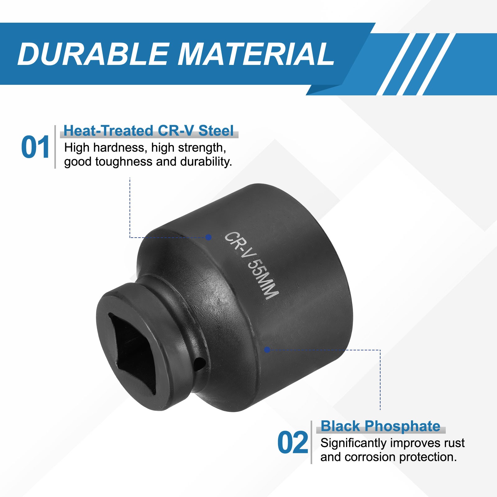 1 Inch Drive 55mm 6 Point Impact Socket Chromium Vanadium Steel