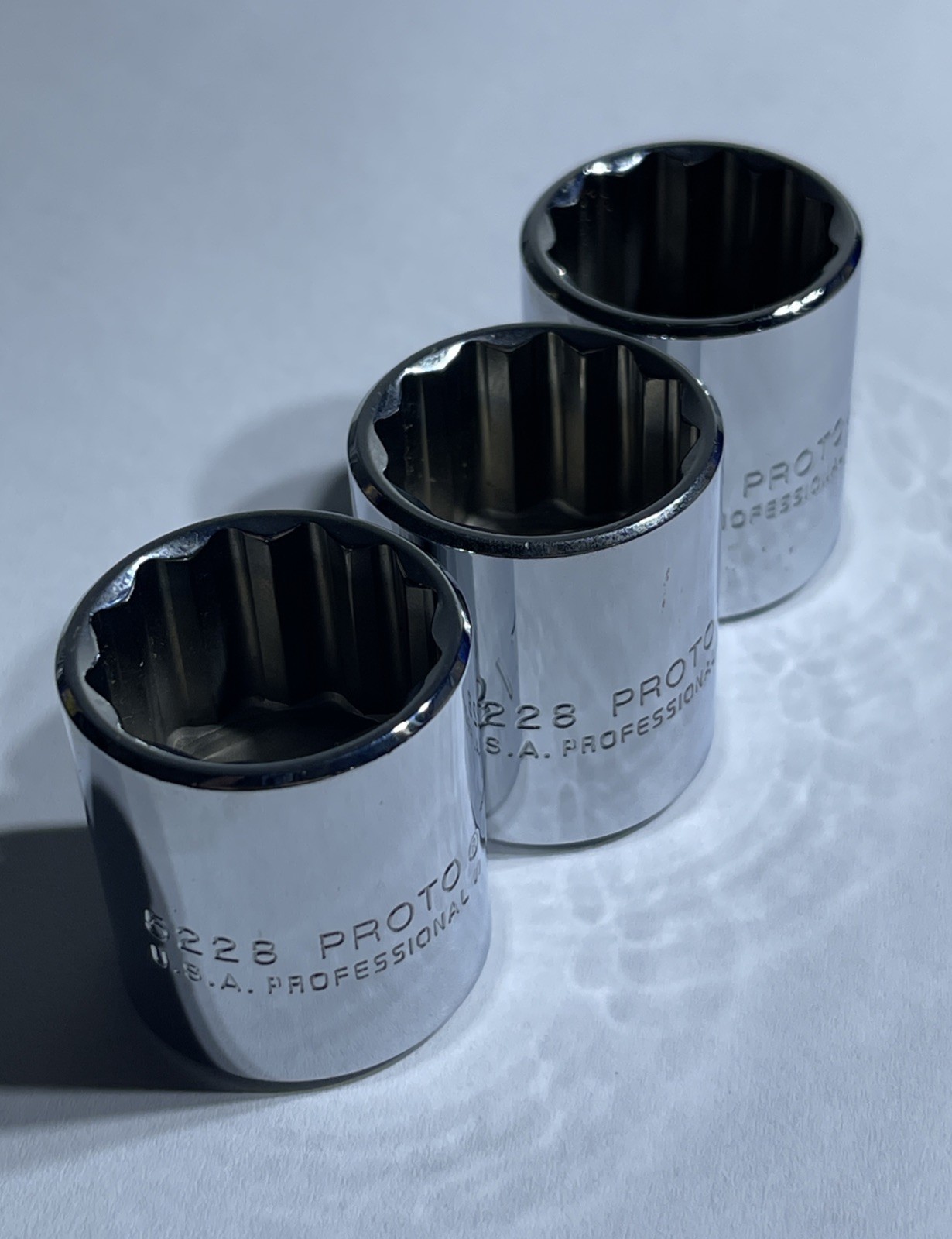 Lot of 3 Proto 7/8” 5228 12 Point 3/8” Drive Chrome Sockets USA