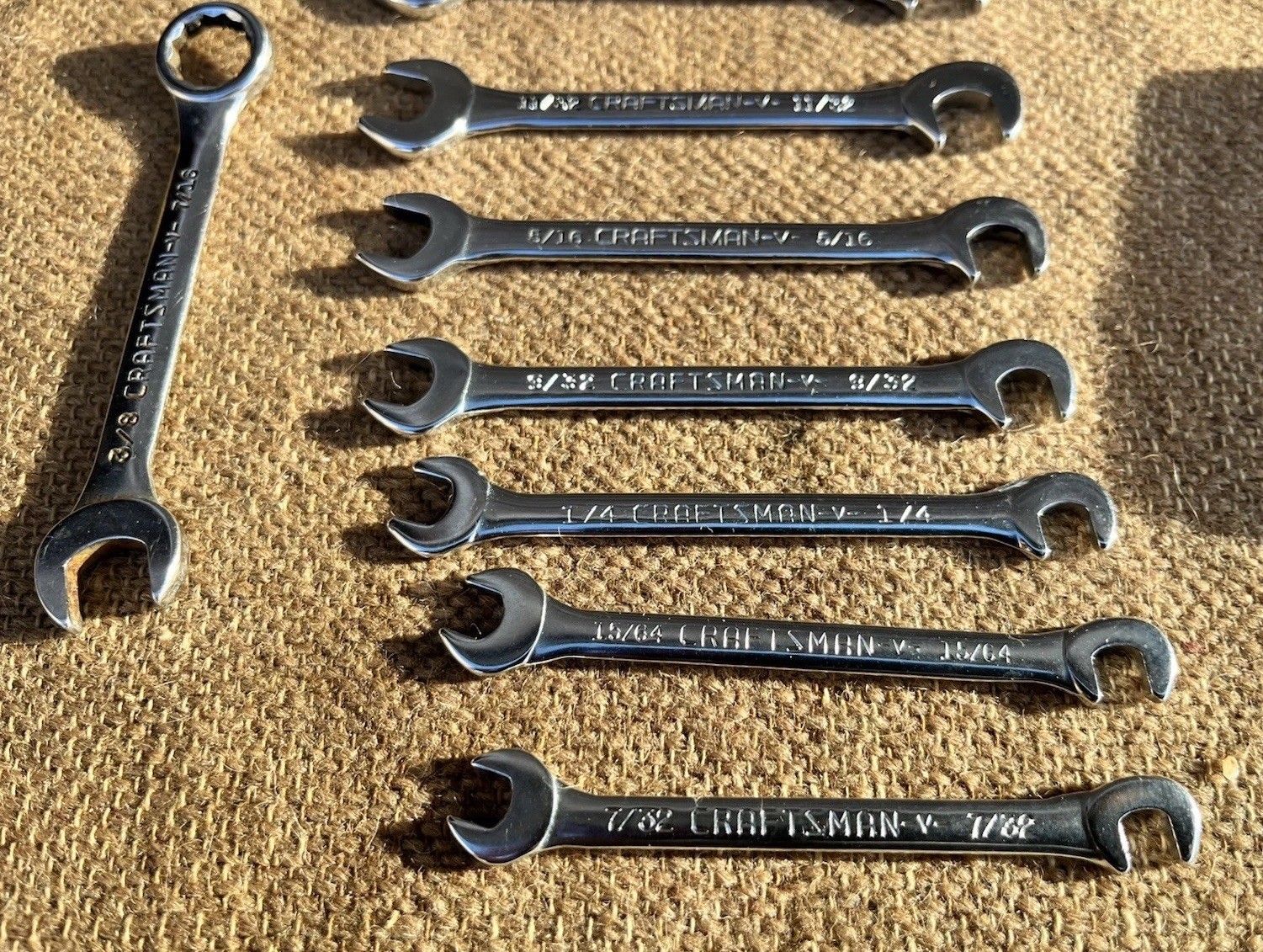 Vtg 8pc Craftsman 4306 SAE Open End Ignition Wrench Set USA +Extra 3/8 Combo -v-