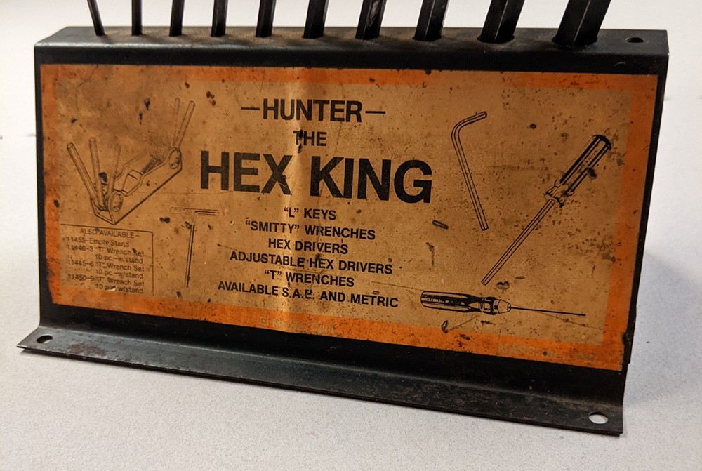 Vtg 1970s Hunter Tools 10-Pc T-Wrench Hex King Set metal case; 5 Allen, 5 Hunter