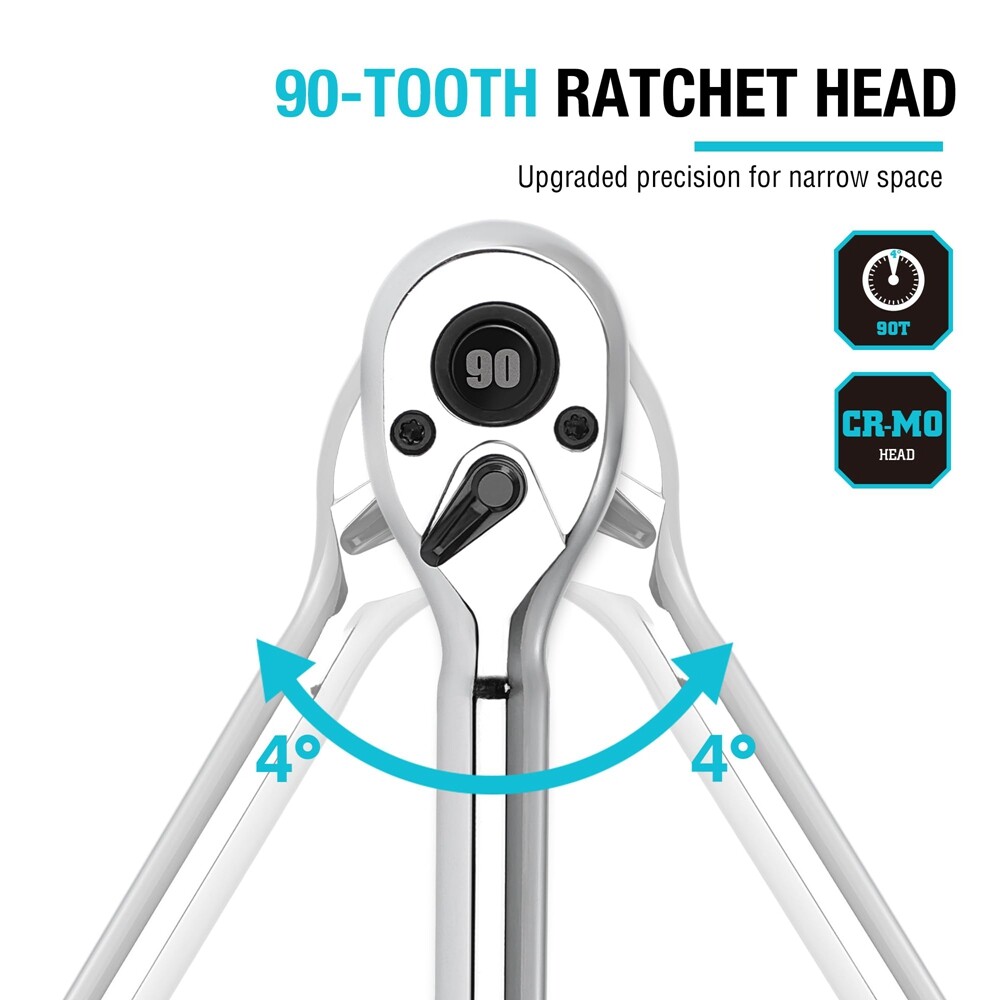 DURATECH 3/8″ Drive Ratchet 90-Tooth Quick-release Extendable Ratchet 4 Sections