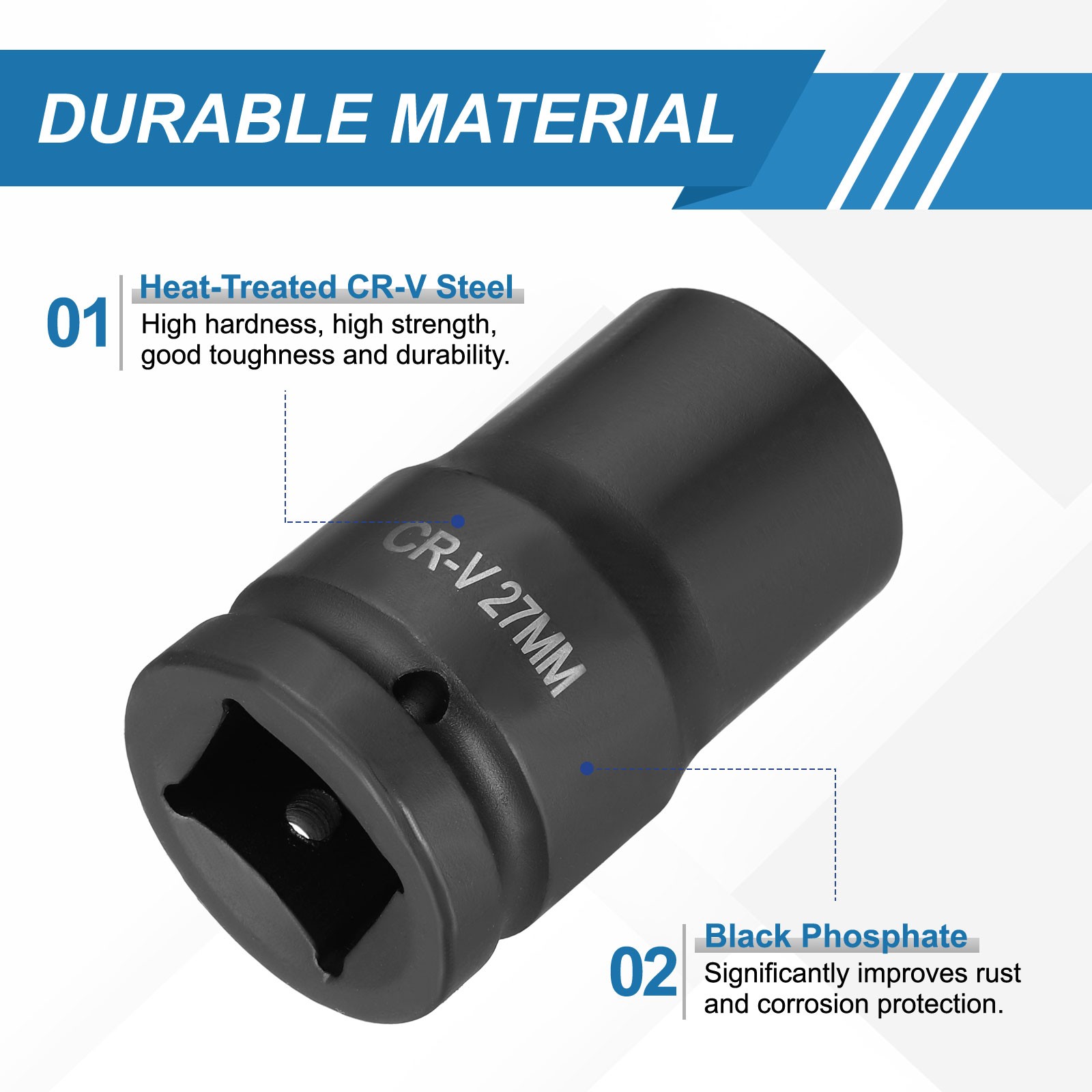 1 Inch Drive 27mm 6 Point Impact Socket Chromium Vanadium Steel