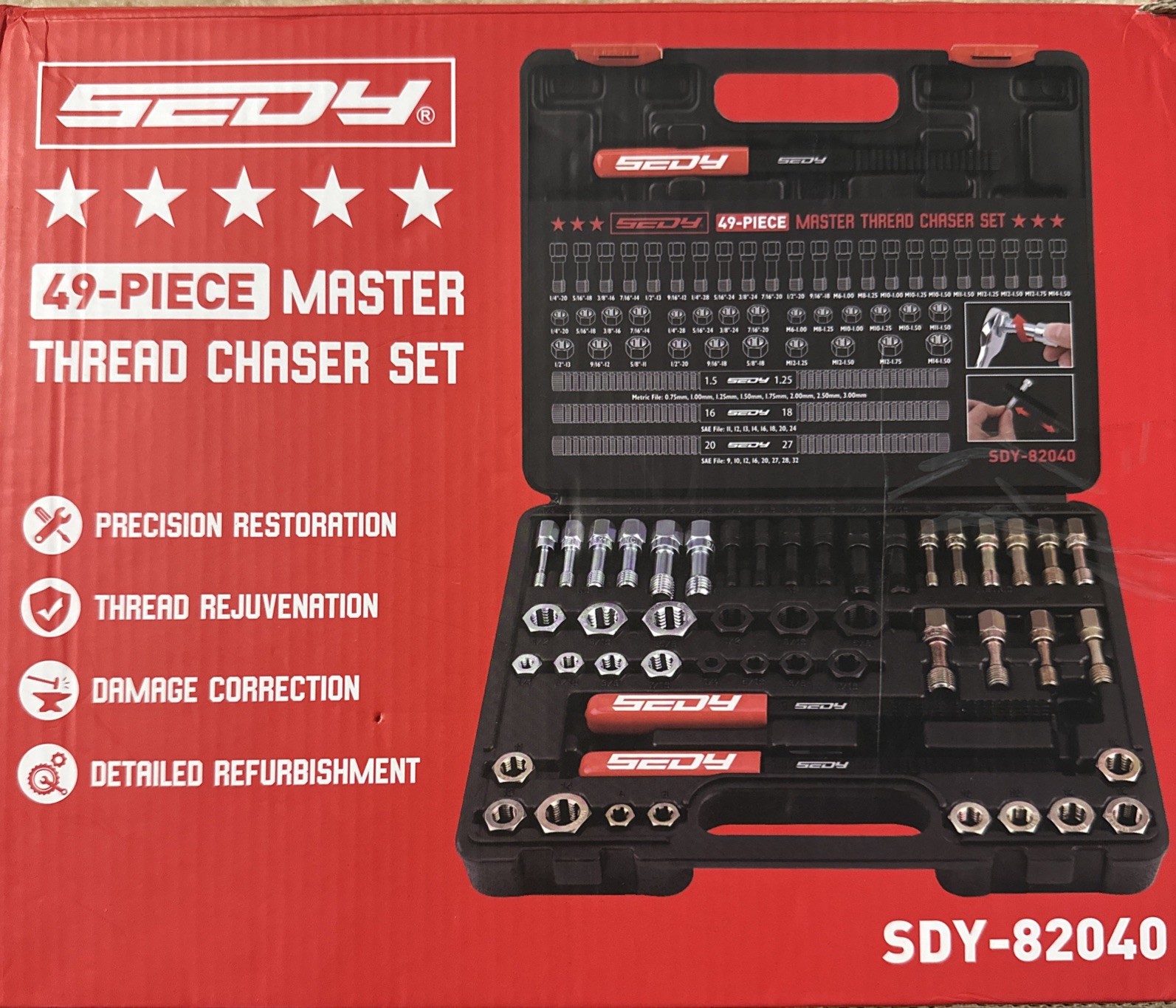 Thread Repair Thread Chaser Tool Set-49PCS Thread Cleaner Rethreading Master Kit
