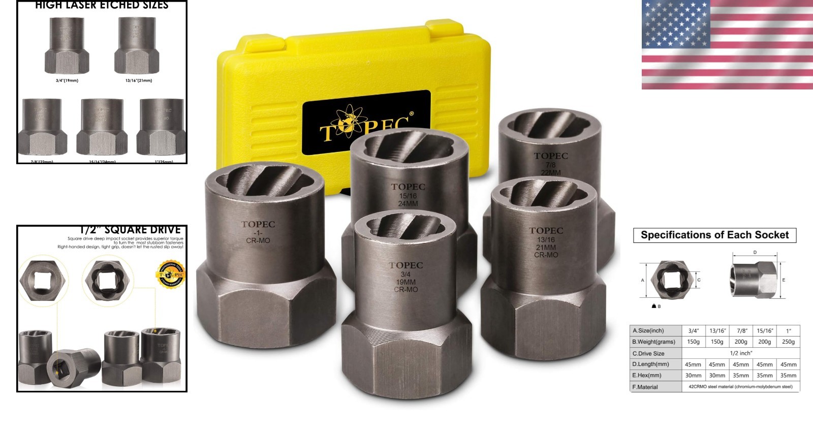 Durable 1/2″ Drive Impact Extractor Set – For Accurate Removal of Stubborn Nuts