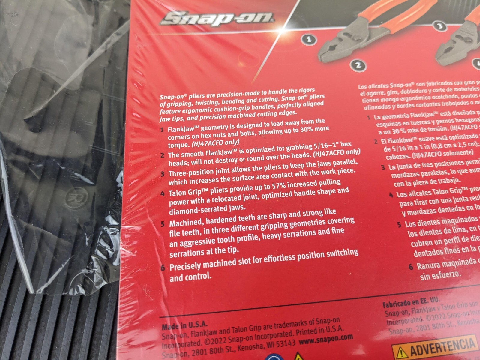 #ba861 Snap-on Tray for USA ORANGE 3pc Soft Grip Slip Joint Pliers PL347ACFO
