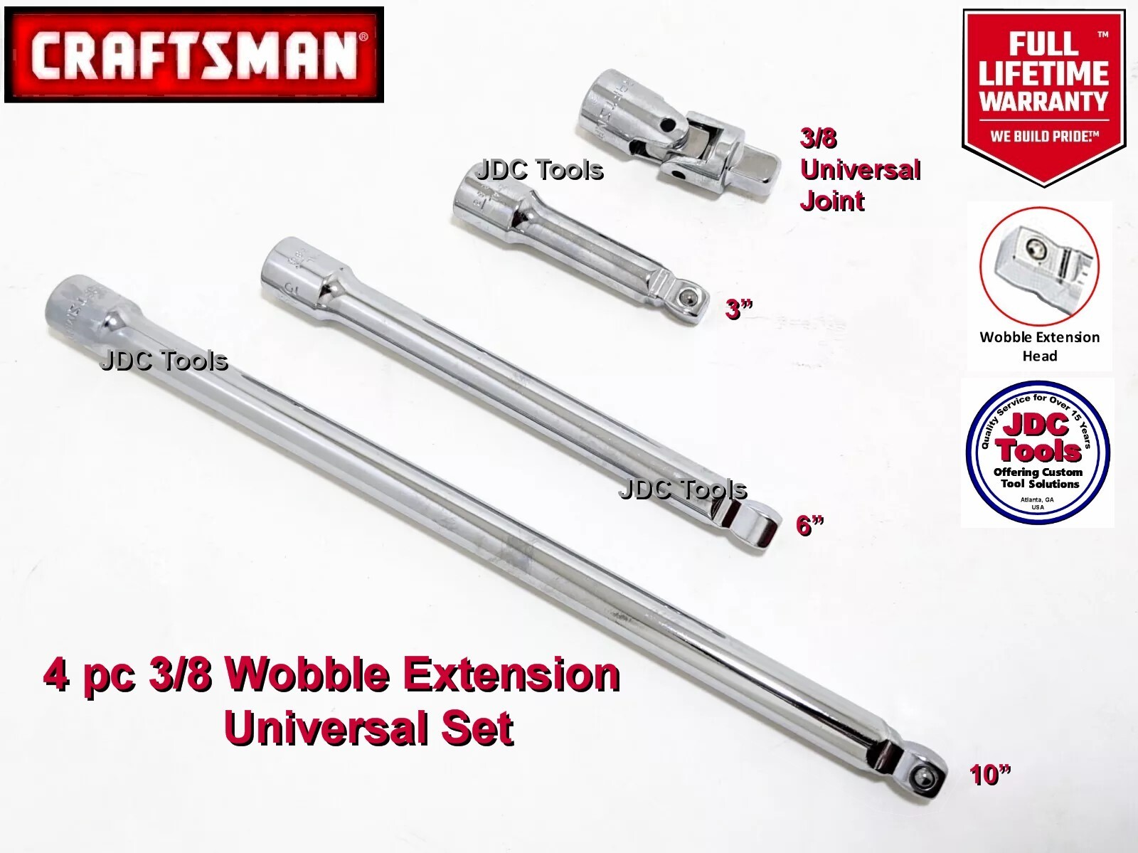 New Craftsman Wobble Extension 4pc Set 3/8 Inch Drive 3″ 6″ 10″ Long & Swivel
