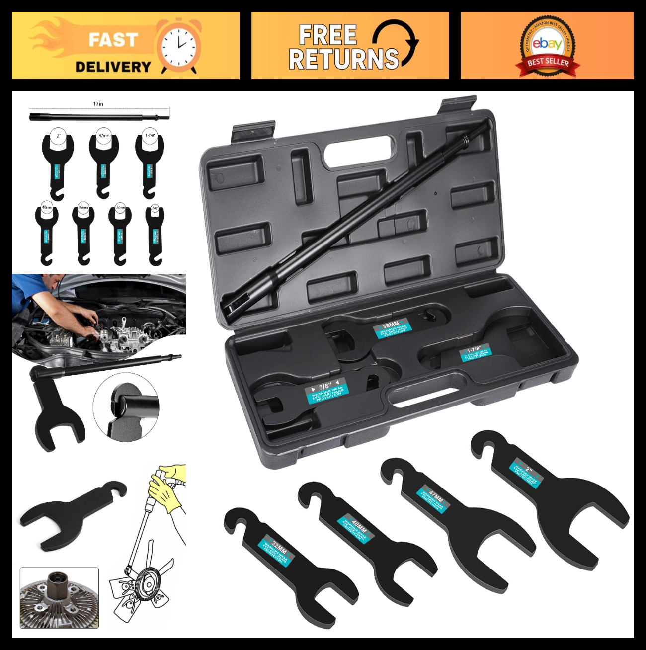 8pcs Fan Clutch Removal Tool Kit – Pneumatic Tool for Jeep, Ford, GM, Chrysler