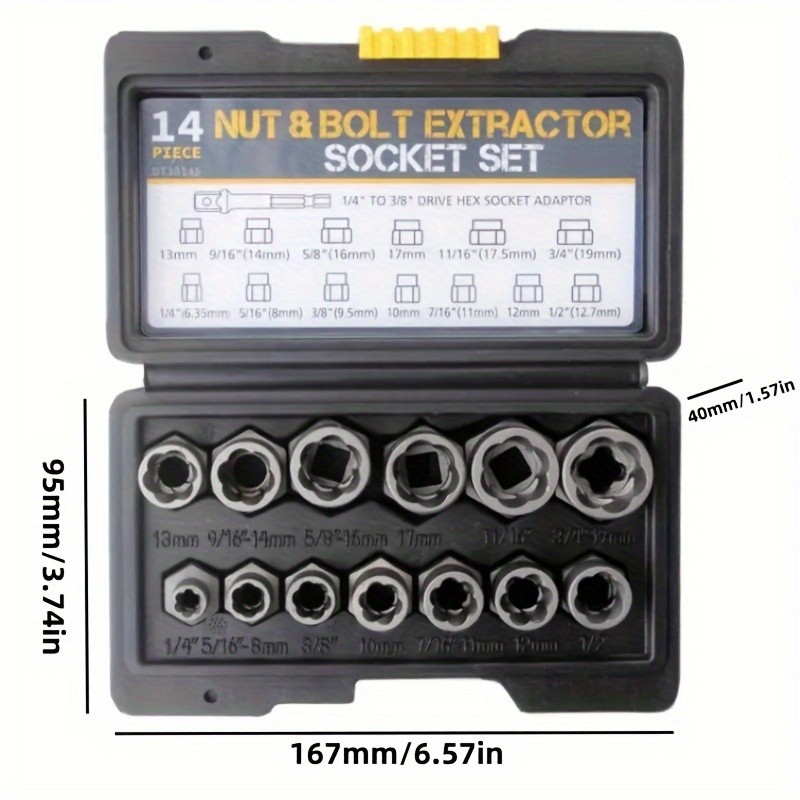 14pc Impact Bolt & Nut Remover Set 3/8″ Drive Bolt Extractor Tool Kit With Case