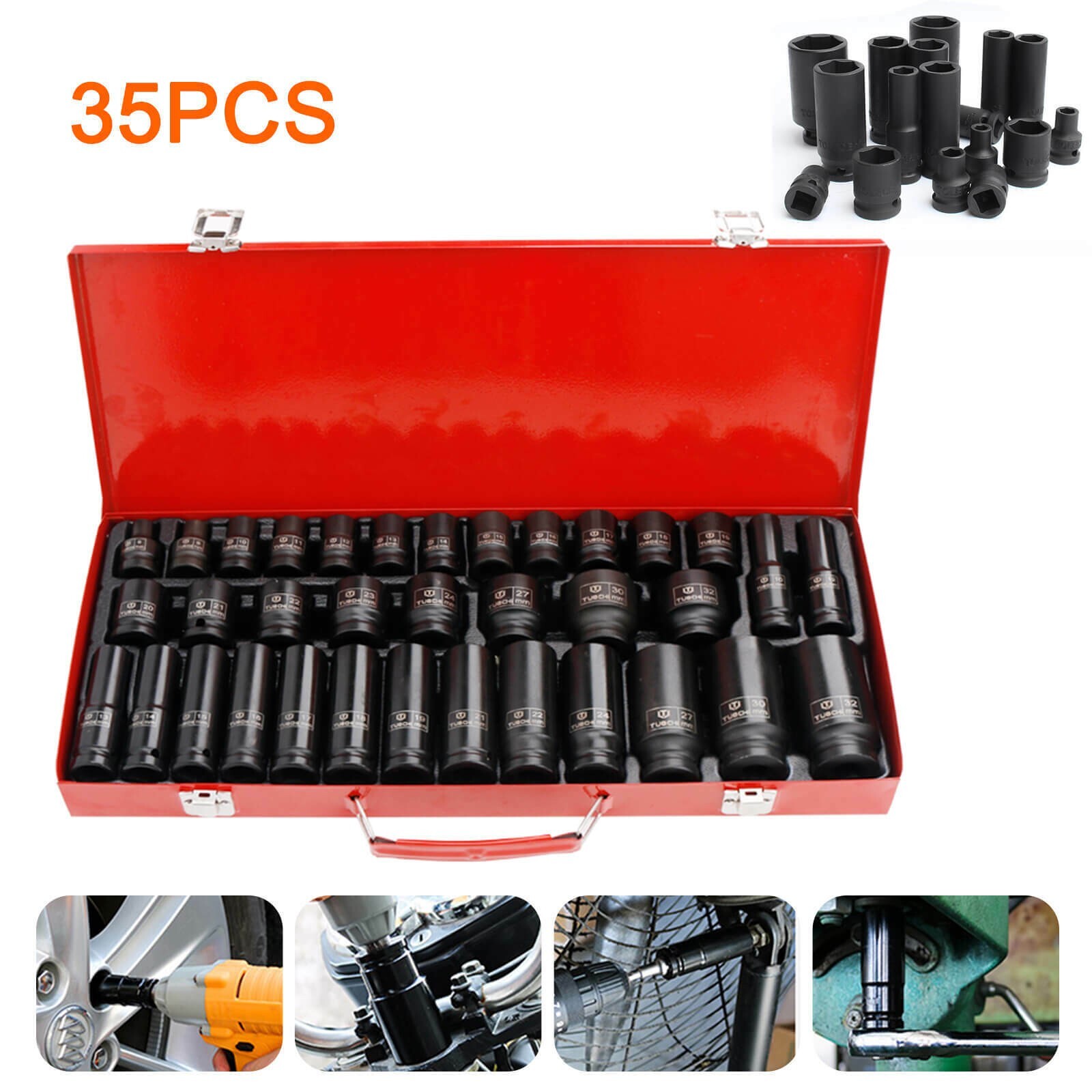 Deep Impact Socket Pro Tool Kit Multiple Drive Sizes Complete Set 35Pc DIY UK