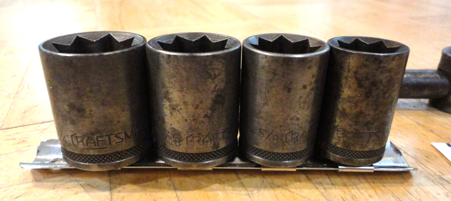 CRAFTSMAN TOOLS VINTAGE 1/2 DRIVE 8 POINT SOCKETS + BREAKER BAR RARE CIRCLE H