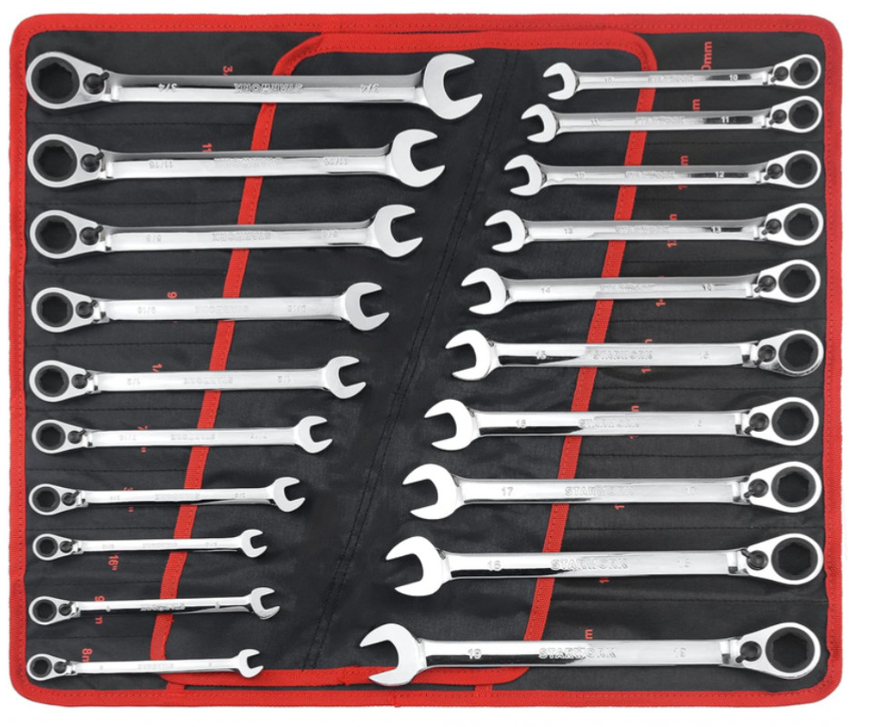 STARWORK 20PC Reversible Non-Slip Ratcheting Spanner Set, SAE/ Metric, rrp £179