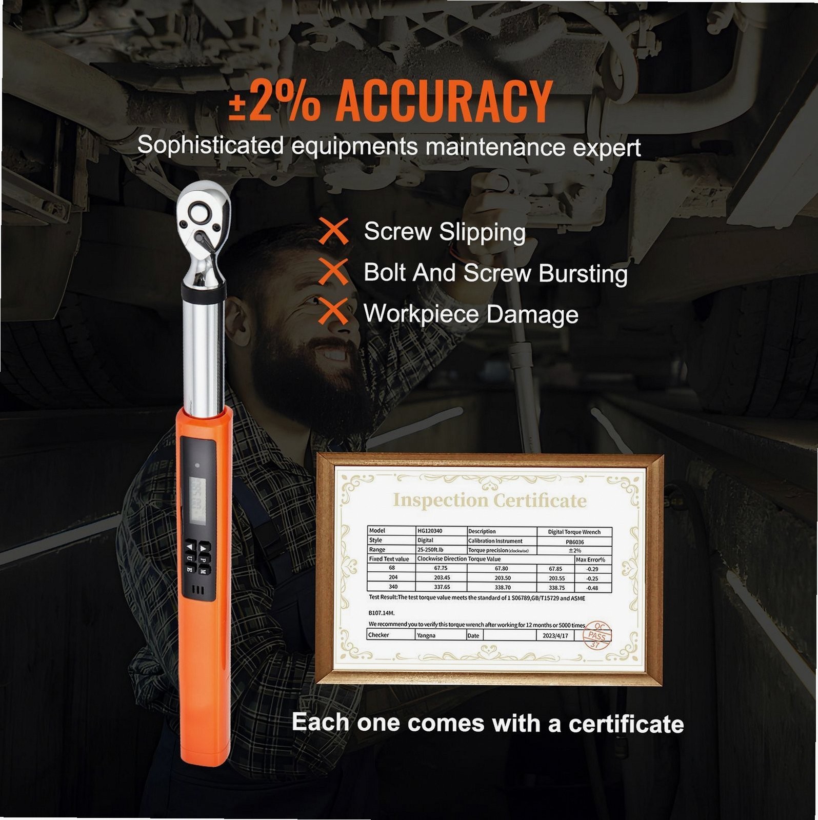 Digital Torque Wrench 3/8 Drive 3.7-37ft.lb ±2% Accuracy 3 Modes
