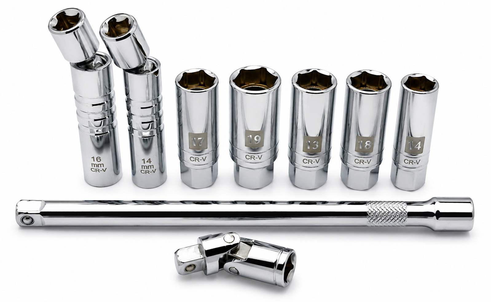 9PC 3/8″ Dr. Magnetic Thin Wall Spark Plug Socket Set w/Universal Swivel Joint