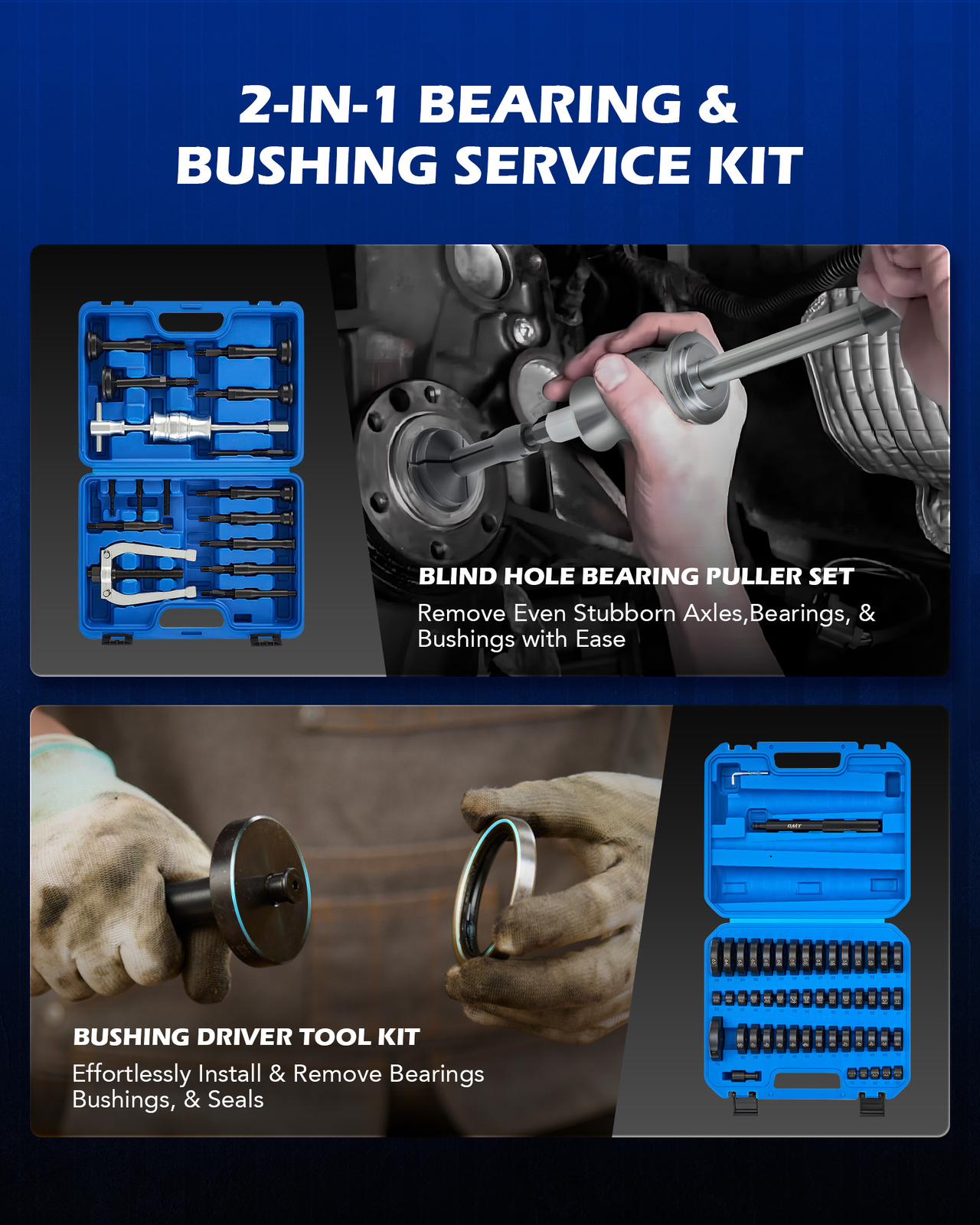 OMT 2 in 1 Blind Hole Inner Bearing Puller & Bushing Driver Set 18-65mm & 74mm