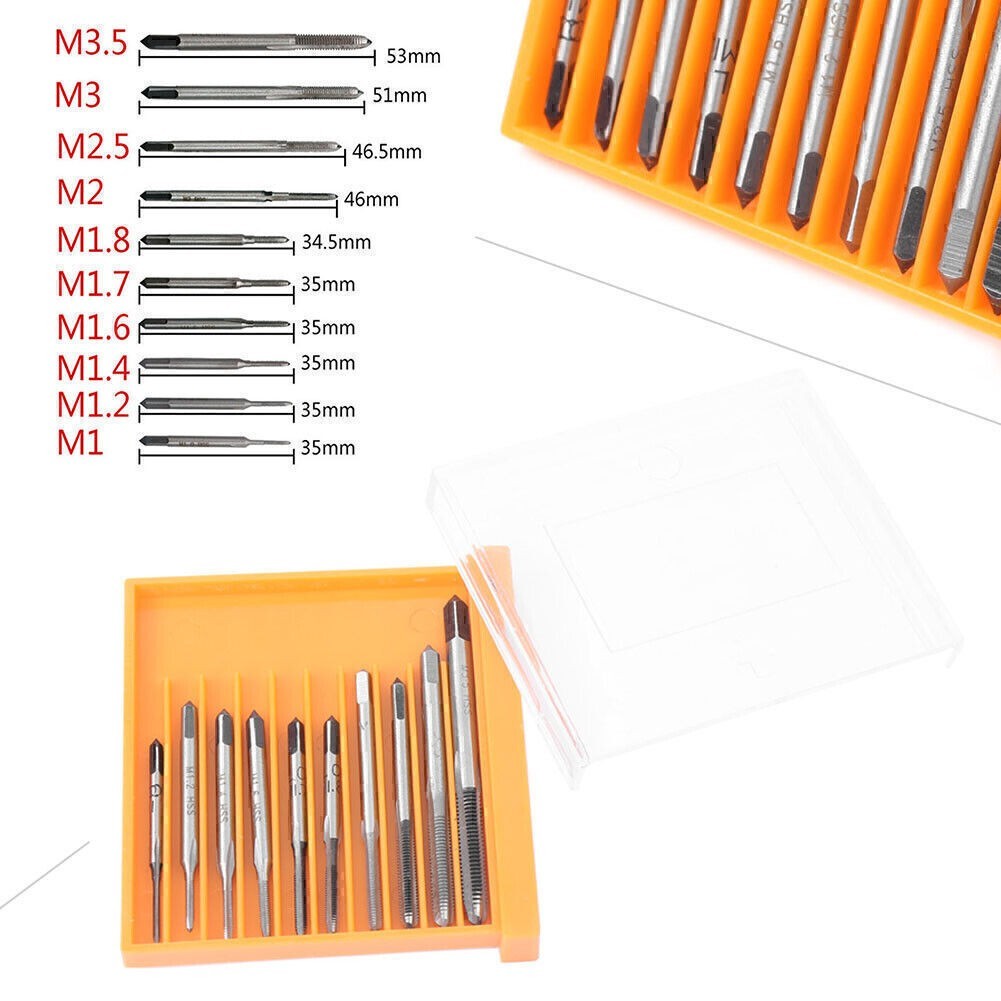 10x ForM1-M3.5 Shank Plated HSS Hand Screw Thread Metric Plug Tap Drill Bits Set