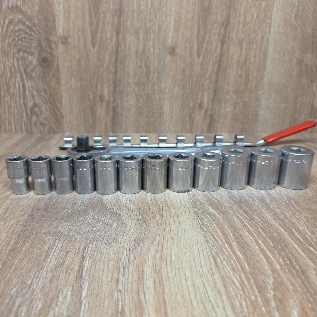 Vtg Craftsman Socket Set 1/2″ Drive 12 Point SAE Shallow 7/16″ To 1-1/8″ USA -V-