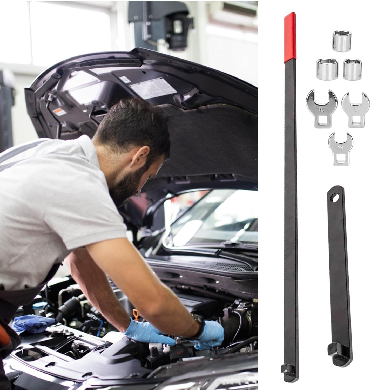 Serpentine Belt Tool Kit,Universal 3/8″ 1/2″ Drive Serpentine Belt Adjust Tighte