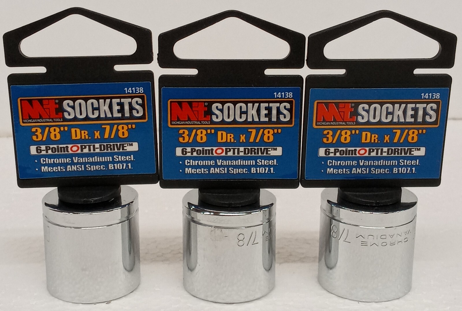 Lot of 3 Mit Sockets 6-Point Pit Drive 3/8″ Dr. x 7/8″ #14138……………5G