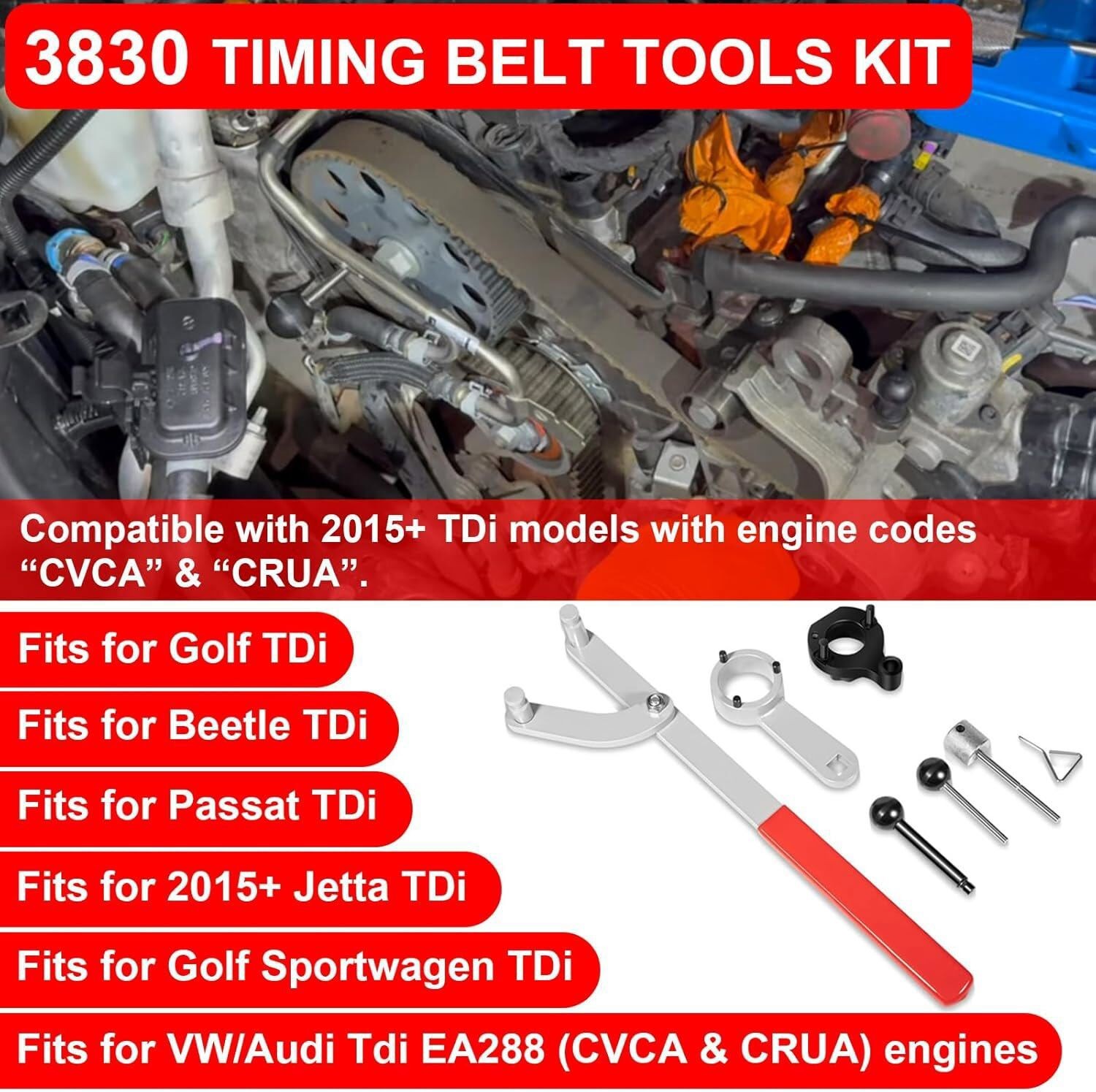 Timing Belt Tool Kit Fit for 2015+Volkswagen Jetta TDi, Golf TDi,TDI EA288 3830