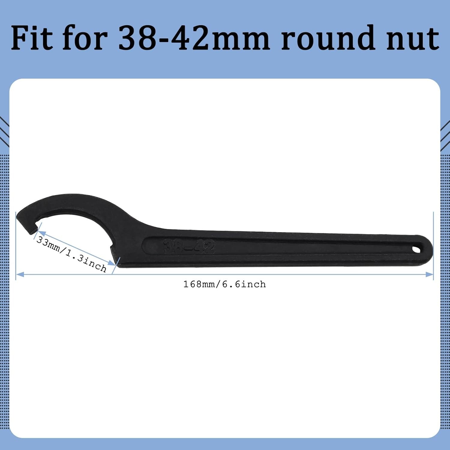 Spanner Wrench C Hook Black Adjustable 38-42mm Carbon Steel Heavy Duty Repair