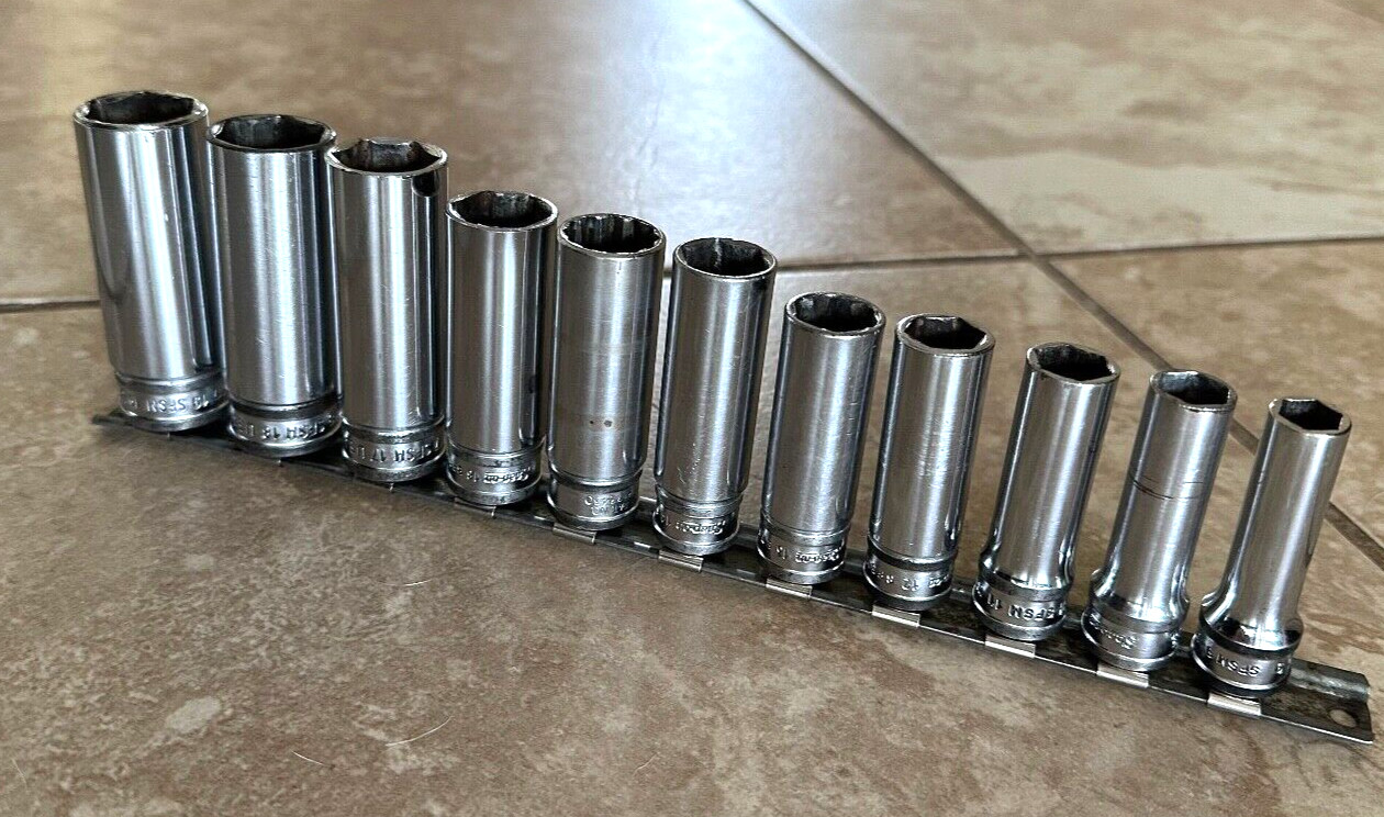 🇺🇸 Snap On Tools USA 9mm- 19mm Metric 3/8″ Drive DEEP Socket Set Lot 6-PT Rail