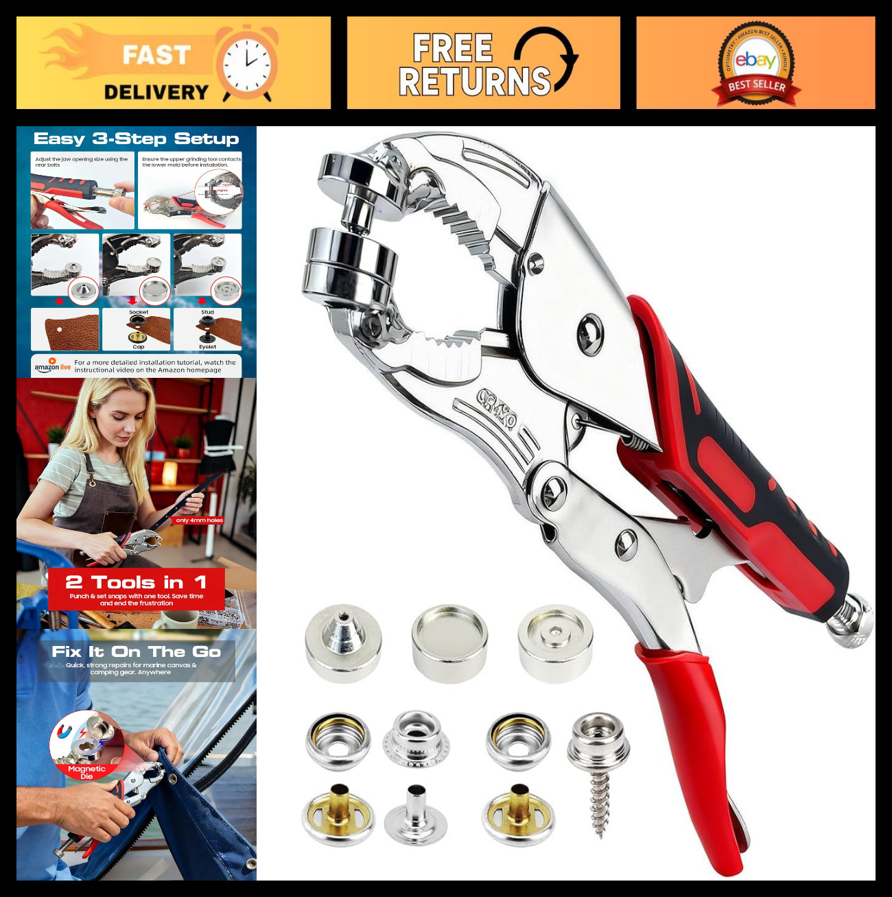 Heavy Duty Snap Fastener Tool Kit – 140 Pcs, Magnetic Mold, Easy Snap Installati