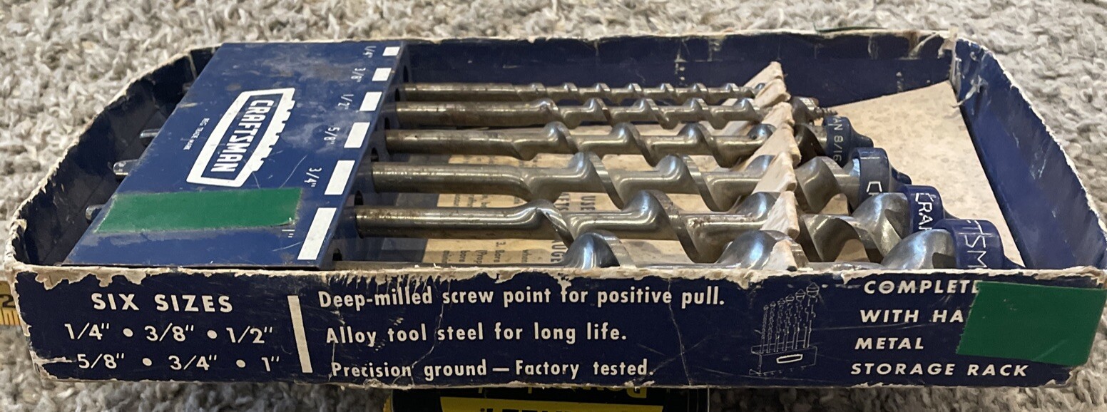 Craftsman USA 6-Piece Auger Bit Set with metal Rack No 4156