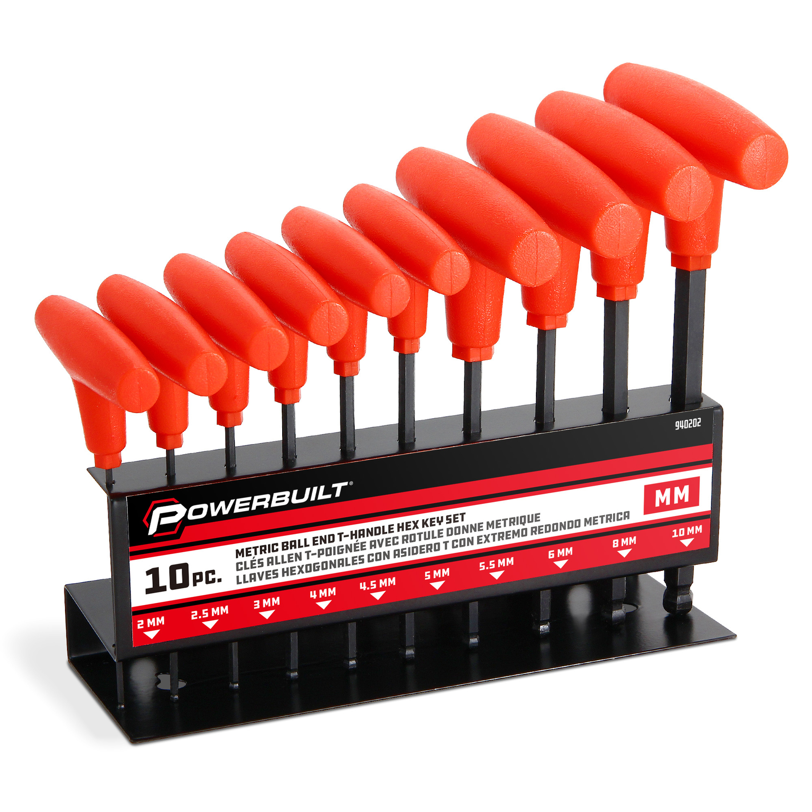 Powerbuilt 10 Pc. Metric T-Handle Hex Key Set W/Storage Rack, 2mm to 10mm-940202