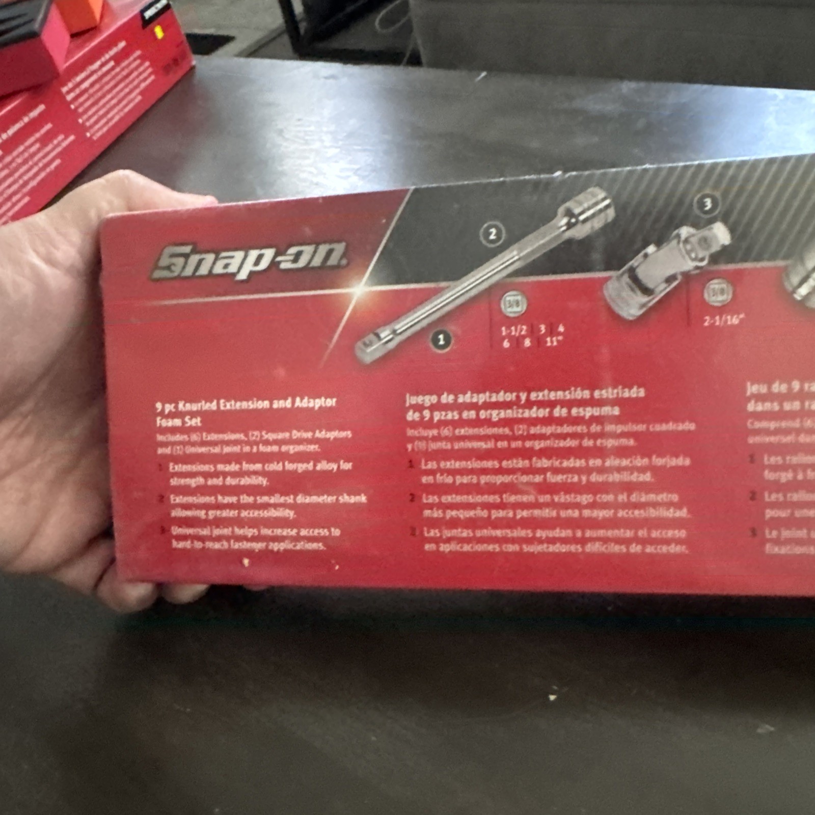 Snap-on Tools RED 9pc 3/8 Drive Extension Adaptor Foam Kit Set 209AFXAFR USA NEW